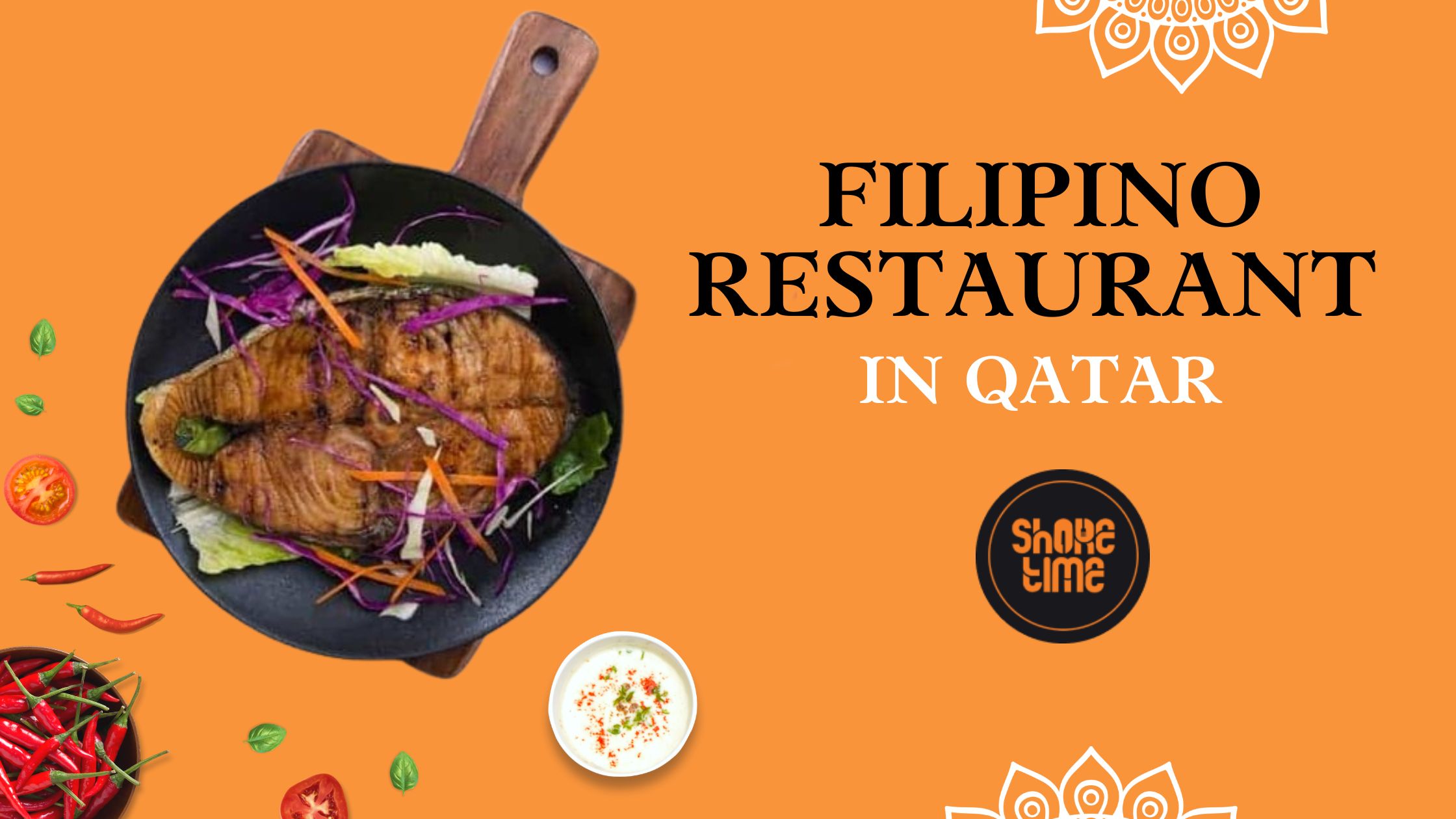 a fish item in pan with the title of filipino restaurant